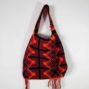 Vintage Boho Carpet Tote Bag Handmade Hippie Wool